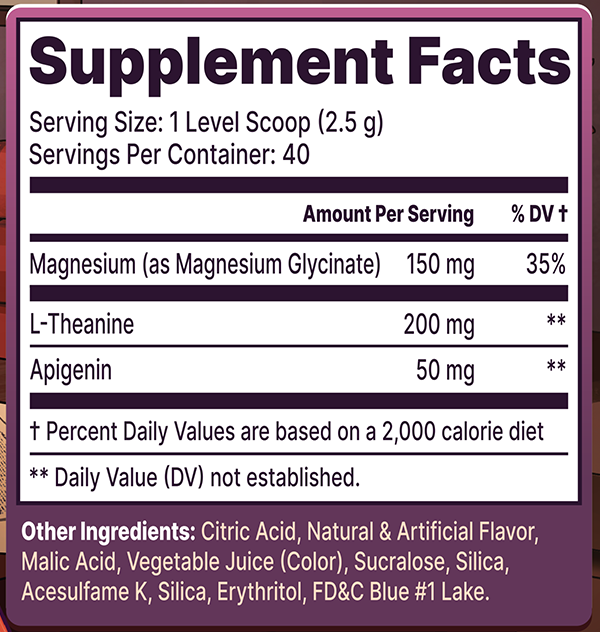 AFK: After Hours - 40 Servings Nutrition Chart