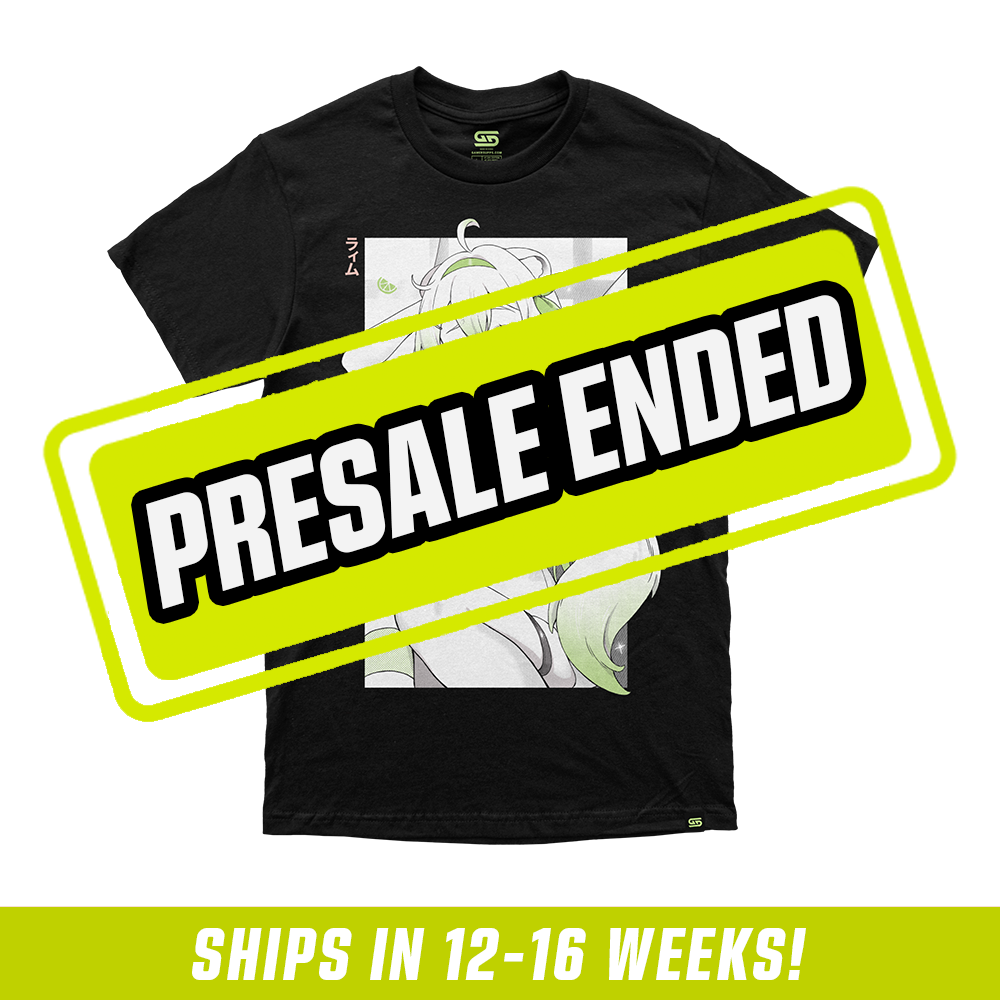 Black T-shirt sizing chart showing measurements for chest, hem, sleeve, length, cuff, and shoulder from S to 6XL.