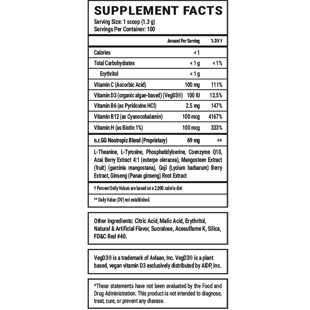 GOOD Caffeine Free - 100 Servings Nutrition Chart