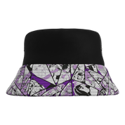 Back of Waifu Cups Season 4 Bucket Hat showing custom printed brim with various designs.