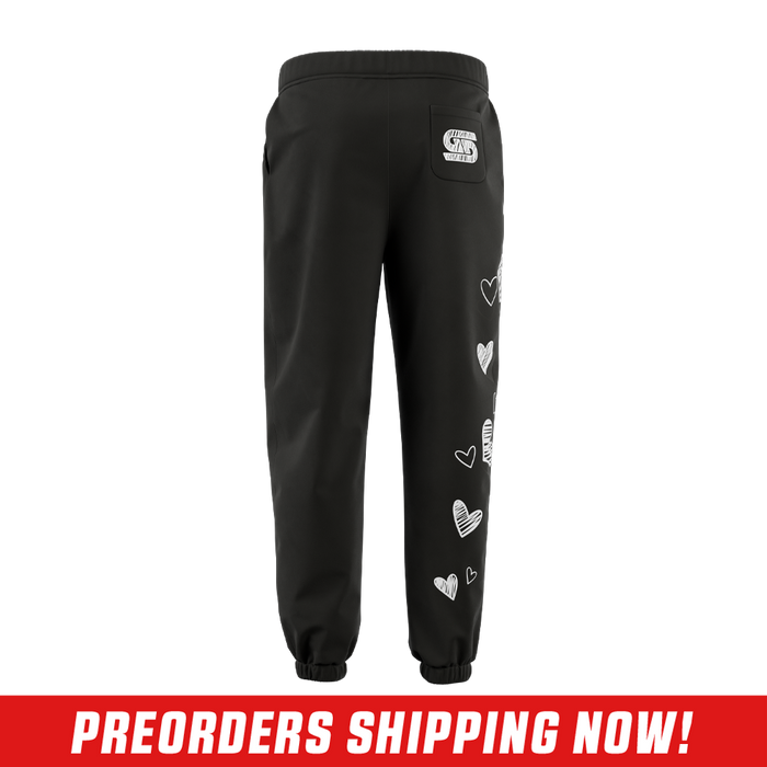 Black sweatpants with elastic cuffs, side pockets, and a drawstring waistband in 3XL size.