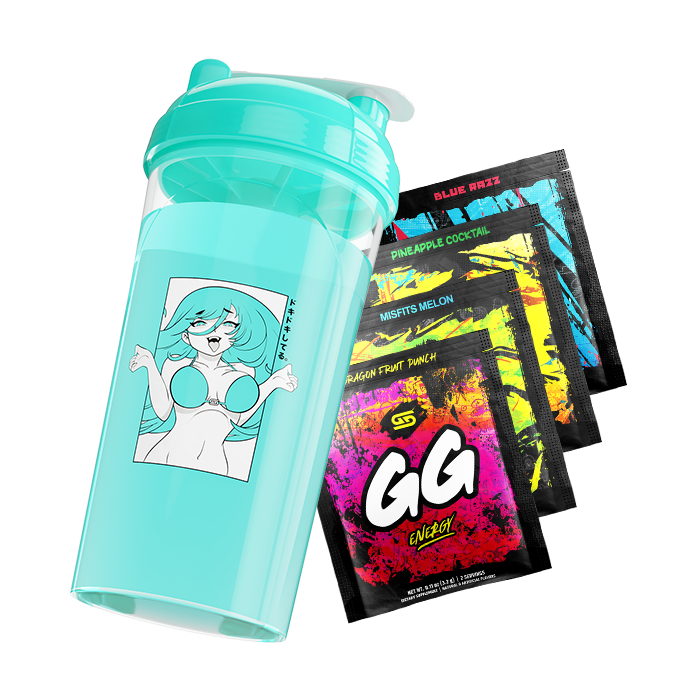 Waifu Cup S1.4 Hot Girl Summer filled with Blue Liquid above four Free GS Sample Packs